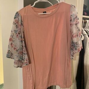 SHEIN Pink Top with Floral Sleeves
